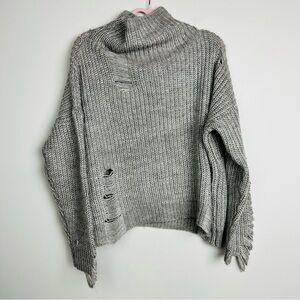 Lush Distressed Gray Turtleneck Sweater Size Small